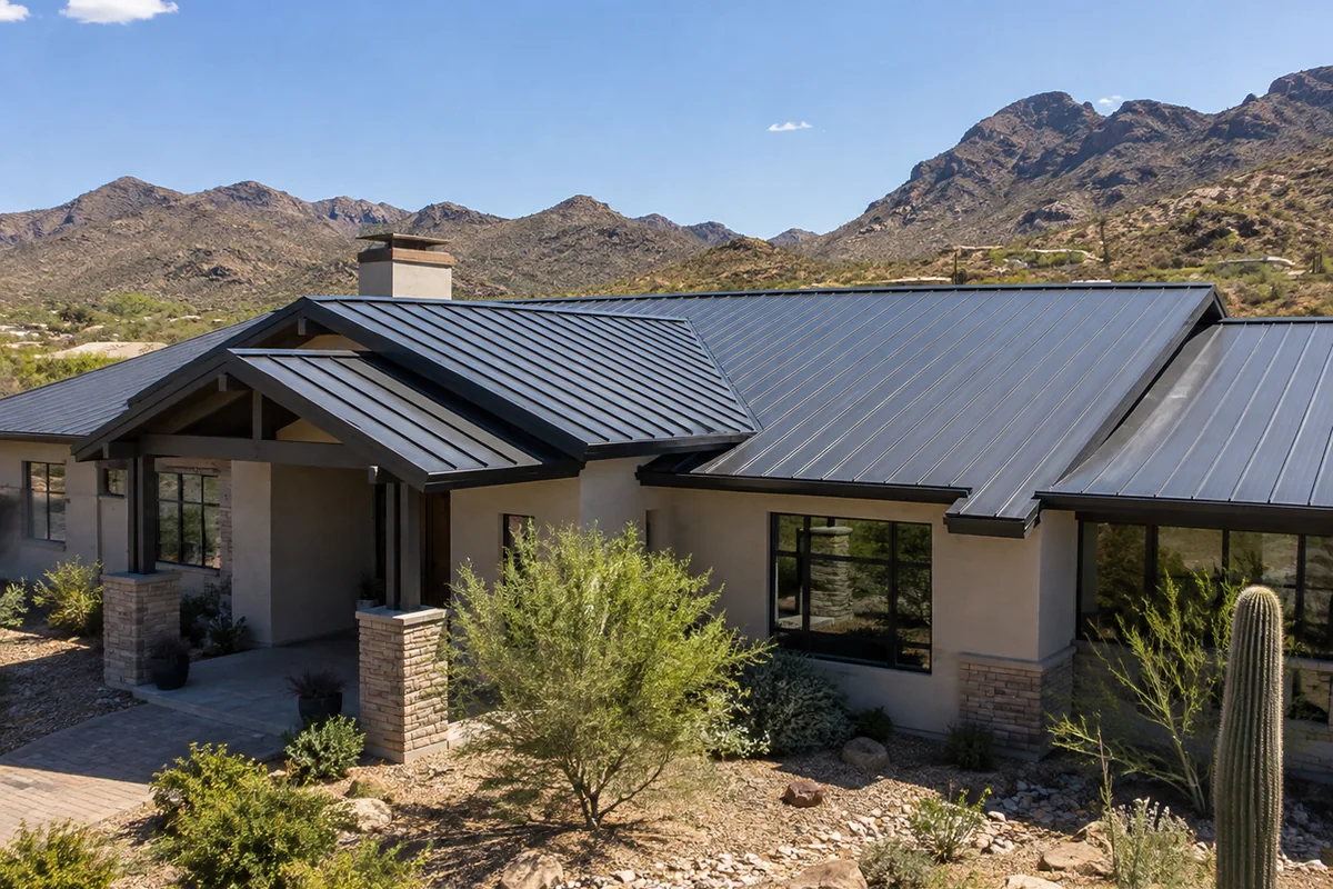 Standing seam metal roofing on a desert home