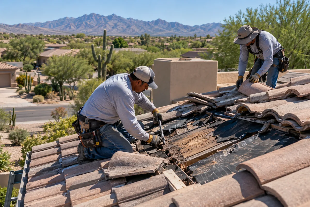 Residential roof repair work in Tucson Arizona